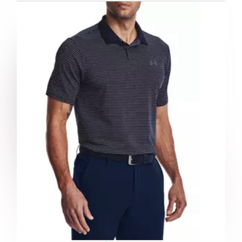 Men’s Under Armour Loose Fit Performance Polo, Size Medium, Black and Grey, EUC